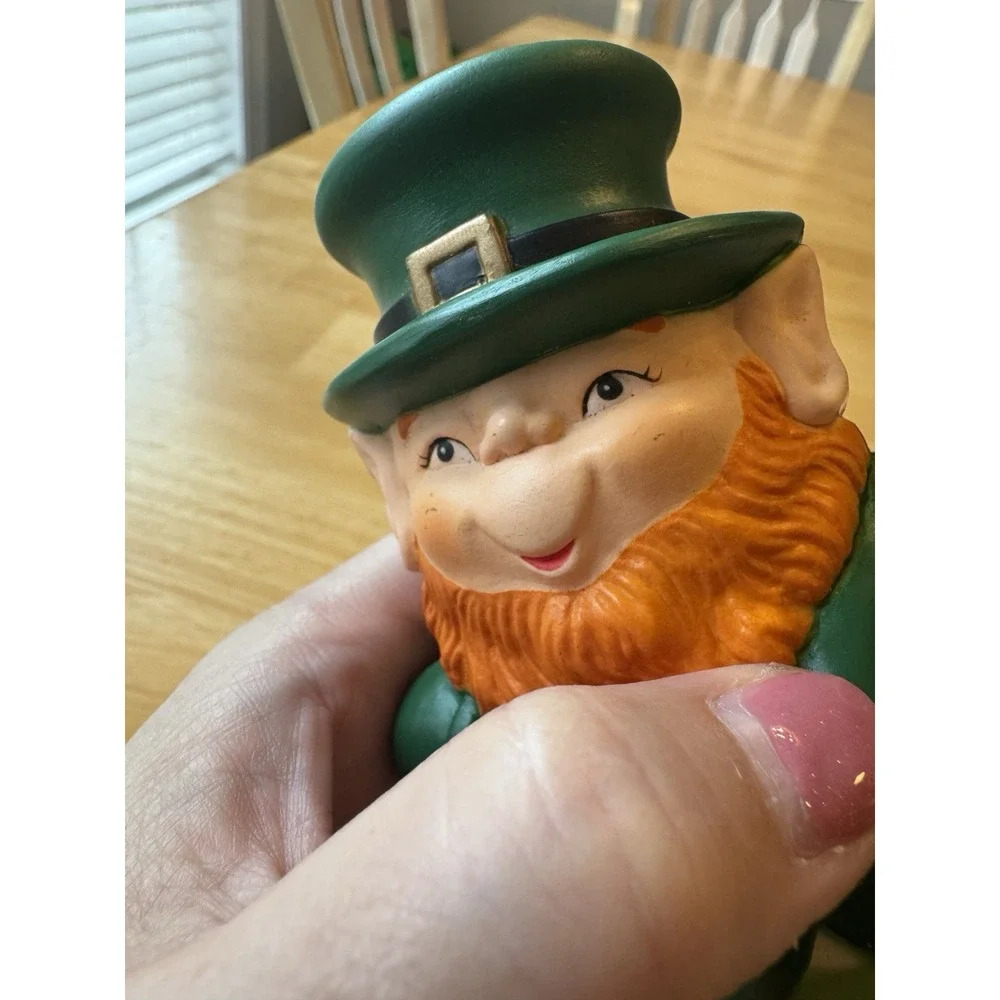 Vintage Enesco Leprechaun Piggy Bank Plastic Irish St. Patrick's 1985 Green